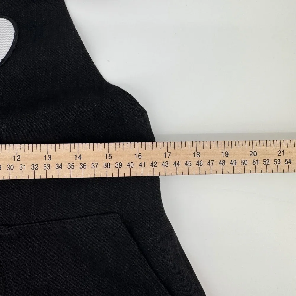 Disney Mickey Mouse Black Denim‎ Pinafore Dress Red Contrast Kids Small